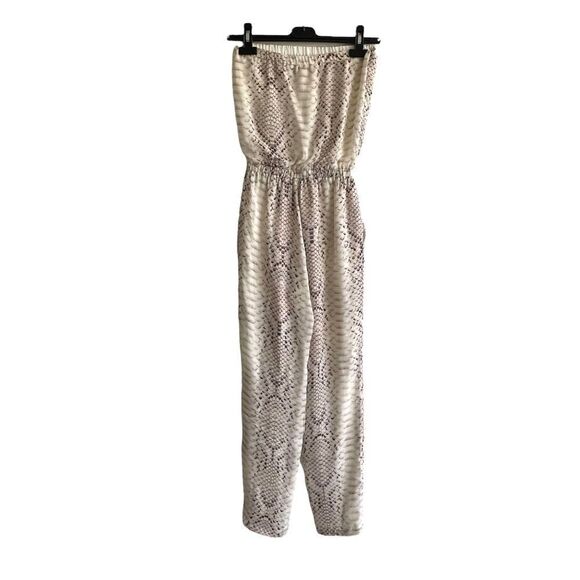 HAUTE HIPPIE Silk Snake Print Sleeveless Tube Pants Jumpsuit Brown Cream XS - Picture 8 of 11